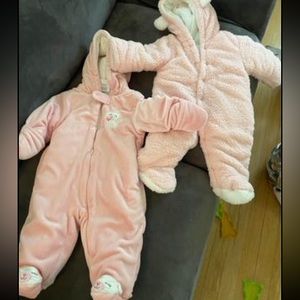Pink bear snowsuits